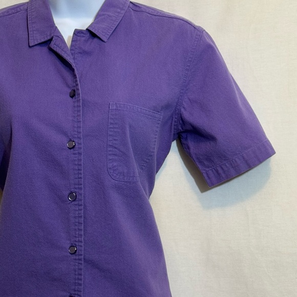 H-93 Casual Corner Annex Purple Short Sleeve Button Down Blouse Size S - Picture 4 of 16